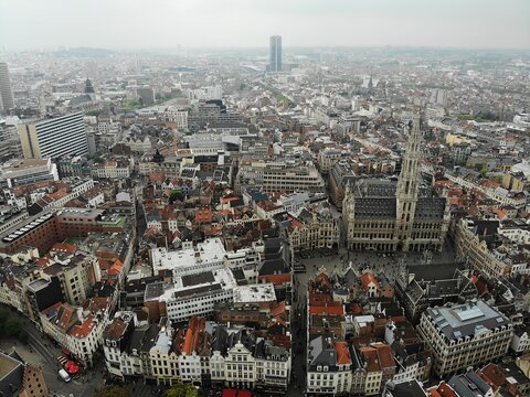 Amazing view from above. The capital of Belgium. Great Brussels. Very historical and touristic place. Must see. View from Drone.