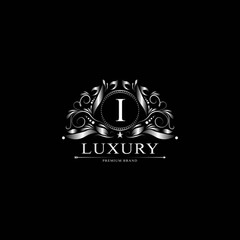 I Luxury Logo. Template flourishes calligraphic elegant ornament lines. Business sign, identity for Restaurant, Royalty, Boutique, Cafe, Hotel, Heraldic, Jewelry, Fashion and other vector illustration