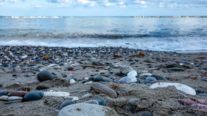 Pebble beach on the Mediterranean coast on the Akamas Peninsula on the island of Cyprus.