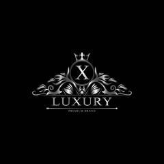 X Luxury Logo. Template flourishes calligraphic elegant ornament lines. Business sign, identity for Restaurant, Royalty, Boutique, Cafe, Hotel, Heraldic, Jewelry, Fashion and other vector illustration