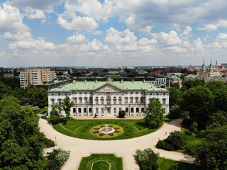 Obraz premium Amazing view from above. The capital of Poland. Great Warsaw. city center and surrondings. Aerial photo created by drone. National library of Poland