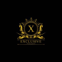 X Luxury Logo. Template flourishes calligraphic elegant ornament lines. Business sign, identity for Restaurant, Royalty, Boutique, Cafe, Hotel, Heraldic, Jewelry, Fashion and other vector illustration