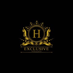 H Luxury Logo. Template flourishes calligraphic elegant ornament lines. Business sign, identity for Restaurant, Royalty, Boutique, Cafe, Hotel, Heraldic, Jewelry, Fashion and other vector illustration