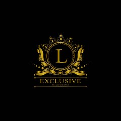 L Luxury Logo. Template flourishes calligraphic elegant ornament lines. Business sign, identity for Restaurant, Royalty, Boutique, Cafe, Hotel, Heraldic, Jewelry, Fashion and other vector illustration