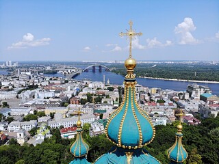 Kyiv - the capital of Ukraine. Aerial photography from drone. Amazing country with great and long history. European country. St Andrew's Church, great and beautiful