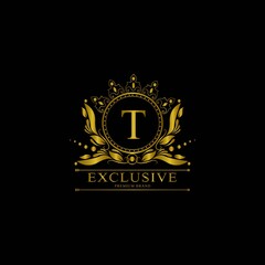 T Luxury Logo. Template flourishes calligraphic elegant ornament lines. Business sign, identity for Restaurant, Royalty, Boutique, Cafe, Hotel, Heraldic, Jewelry, Fashion and other vector illustration