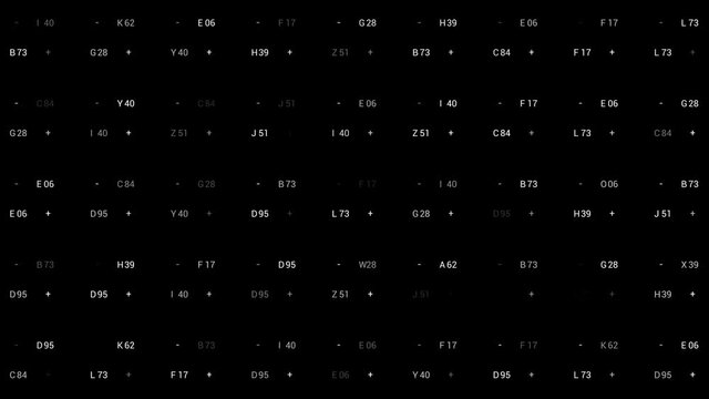 HUD abstract digital infographic. Animation loop. HUD data code numbers technological glitch flickering.Black and white for luma and alpha matte.