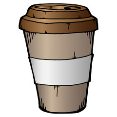 Paper cup for coffee. Hand drawn paper cup of tea. Plastic, paper cup for coffee, tea icon.