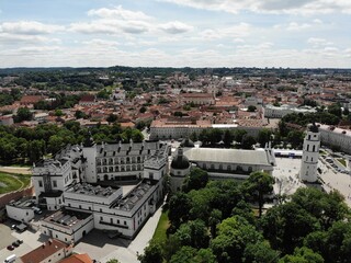 Fototapeta na wymiar Outstanding view from Above on the beautiful and calm city Vilnus. The capital of european baltic country Lithuania. Aerial photo created by drone
