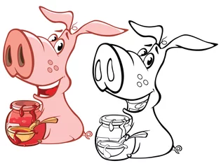 Muurstickers Vectorillustratie van een Cute Cartoon karakter varken voor je ontwerp en computerspel. Kleurboek overzichtsset © liusa