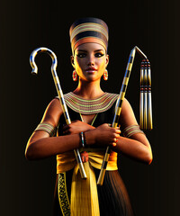 Egyptian Pharaoh Queen Cleopatra holding signs of power