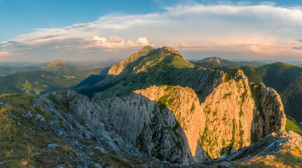 A sunset in the crest of Alluitz mountain, natural park of Urkiola, basque country