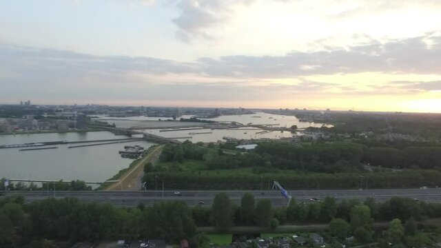 Droneshots of sheeps in the fields of Holland