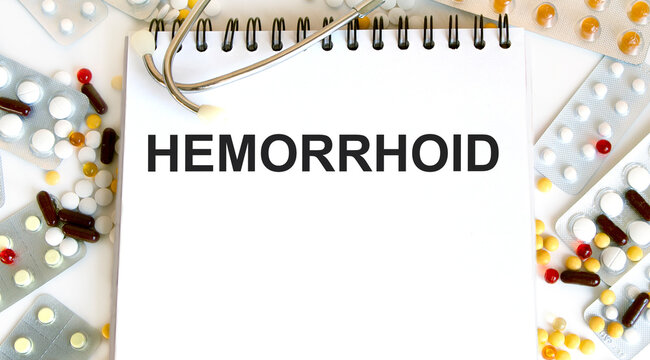 HEMORRHOIDS CONCEPT Diagnosis - Hemorrhoids. Medical Report with Composition of Medicaments