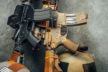 Modern weapon series. US Army assault rifle, close up.