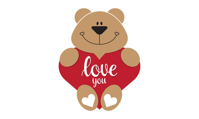 Teddy bear holding red heart isolated background