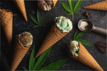 Cannabis infused chocolate swirl ice cream. A smokeless way to enjoy marijuana cannabis edibles. Can be made with CBD oil or THC extract.