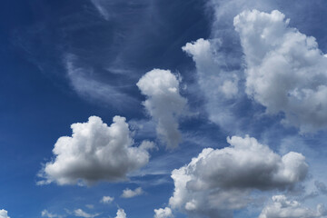 Obraz premium White curly clouds in the dark blue sky