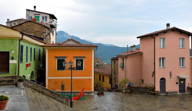 historic houses in the village of Perinaldo Italy