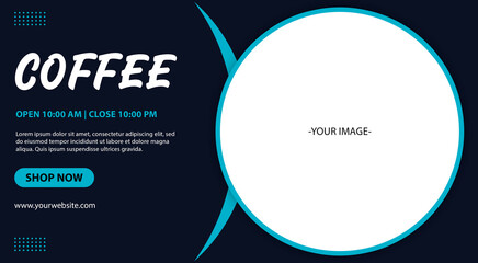 Coffee modern banner template design with blue lines and frame. Can be used for flyer, brochure, poster, ads.