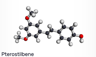 Pterostilbene, stilbenoid molecule. It has a role as metabolite, antioxidant, antineoplastic agent, neurotransmitter. Molecular model