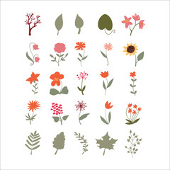 Fototapeta na wymiar Vector set of herbal different elements. Collection of botanical elements for floral compositions, greeting cards, posters, invitations, scrapbook, web.