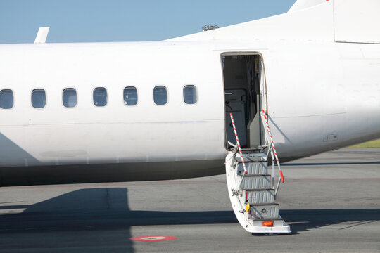 close up of open airstair of an airplane. Vertical image