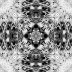 Computer graphics, pattern - kaleidoscope, seamless surreal magic texture in shades of gray. The tile is square.