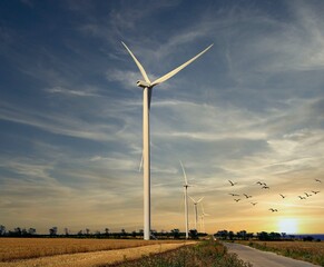 wind turbines generate electricity in the field