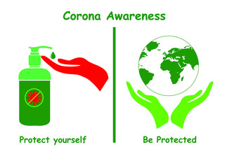 Corona Awareness Concept of Cleaning hands and protecting Earth