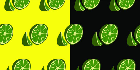 Tropical Citrus slices seamless pattern. Lime, lemon or orange with Colorful background for wrapping paper, textile, stationary prints.