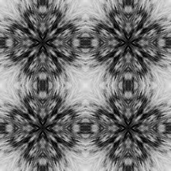 Computer graphics, pattern - kaleidoscope, seamless surreal magic texture in shades of gray. The tile is square.