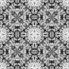Computer graphics, pattern - kaleidoscope, seamless surreal magic texture in shades of gray. The tile is square.