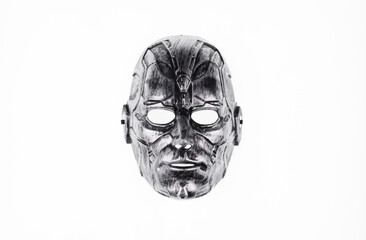 halloween metal mask on white background