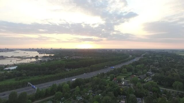 Droneshots of sheeps in the fields of Holland