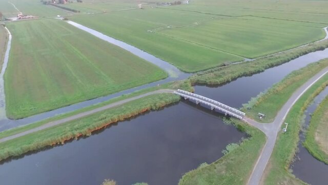 Droneshots of sheeps in the fields of Holland