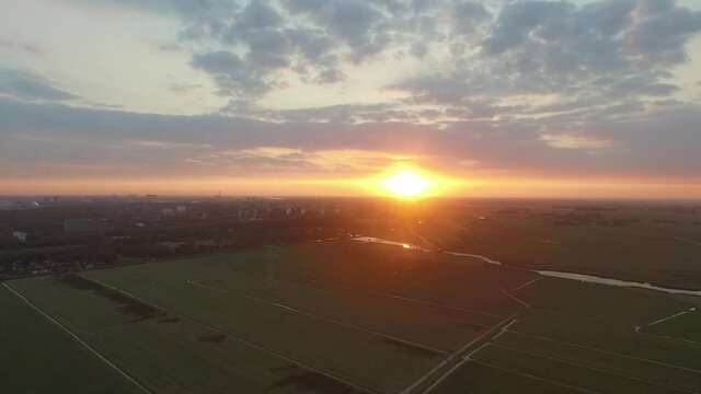Droneshots of the sunset at Holysloot in Holland