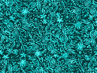 Seamless pattern with Floral motifs in green tones