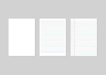 Set of Realistic A4 Blank Sheet and White Paper with Lines with Blank Copy Space