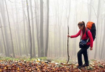 Young woman trekking in Mehedinti Mountains, Romania, Europe