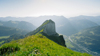 Picture taken during hiking in Austrian Alps. Sunny day. The Kanisfluh is a mostly isolated massif in the central Bregenz Forest Mountains between the municipalities Mellau and Au.