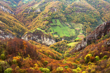 Autumn landscape in the Carpathians Range, Romania, Europe