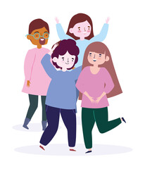 happy youth day cartoon character men and women celebrating party