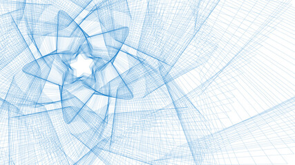 Abstract geometric blue background with interwoven linesand stars. 16:9 Aspect Ratio.Vector illustration.