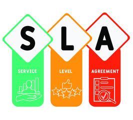 SLA - Service Level Agreement acronym, business concept background. Concept with keywords, letters and icons. Colored flat vector illustration. Isolated on white background.