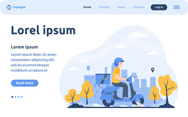 Express courier on scooter shipping order flat vector illustration. Cartoon man delivering package or parcel and using GPS. Transport, delivery service and navigation concept