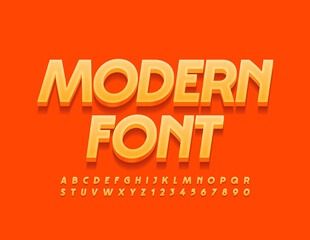 Vector Modern Font. Bright Alphabet for Advertising, Marketing, Banner. Orange 3D Letters and Numbers 