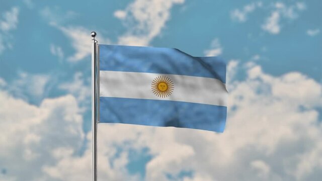 Argentina flag waving in the blue sky realistic 4k Video.