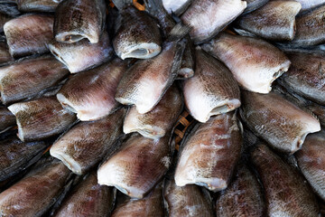Dried fishs of local food at open market