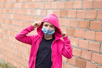 girl with medical mask on face, concept of new normal